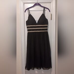White House Black Market Y2K flowy empire Waist black Dress  6
